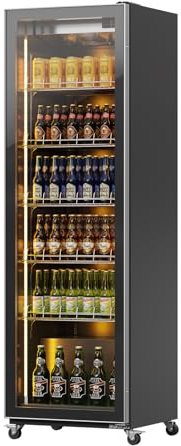 Malphi Black Multi-size Wine & Beer Fridge 2-8°C, Double Glass Auto Door, LED, Freestanding, Dispenser, with Casters Upright Glass Door Beverage Refrigerator,Black, with Casters