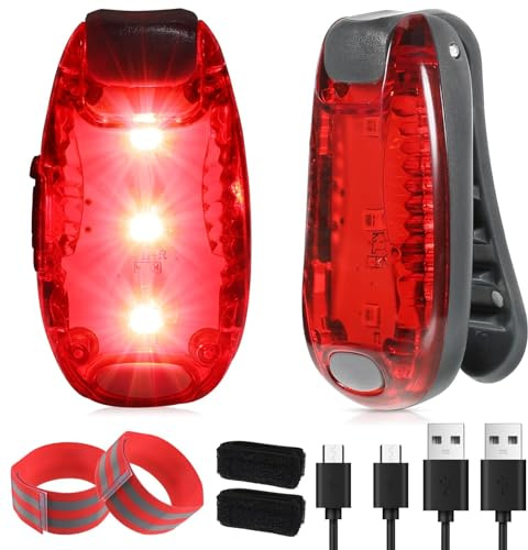 2 luces LED rojas intermitentes recargables por USB, luz de seguridad LED con clip y banda reflectante para mochila escolar, correr, caminar, perro, 3 modos