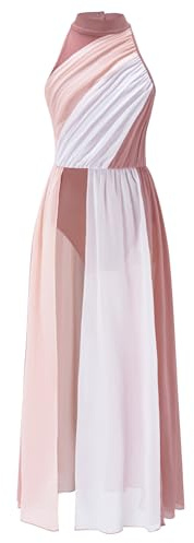 Runhomal Enfant Fille Robe Danse Lyrique Contemporaine Costume Danse Classique Moderne Dancewear 5-16 Ans B Rose poussiéreux 11-12 Ans