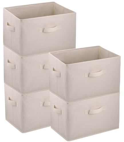 Hejo 5 Stück Stoff Aufbewahrungsbox Groß, 38x25x25cm Faltbare Stoffboxen Aufbewahrung, Kleiderschrank Organizer, Schrank Organizer, Aufbewahrungskorb für Kleidung, Spielzeug, Bücher(Beige)