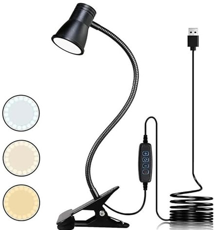 WIYETY Zoombar LED-lä klämlampa: Dimbar klämlampa säng, USB svanhals lampa med 3 färgtemperaturlägen, LED-klämlampa nattduksbord, för sovrum och nattduksbord, svart