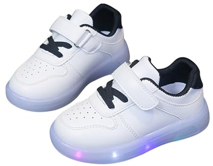 Baskets LED pour enfants garçons avec fermeture auto-agrippante Baskets lumineuses LED pour tout-petits garçons et filles, Noir , 26 EU