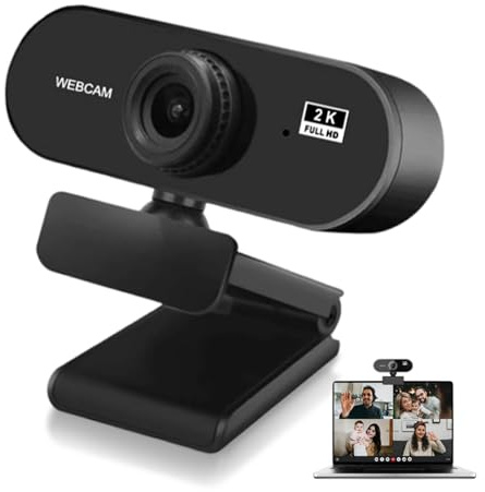 2K Ultra HD Webcam with Microphone, Full HD 2K Webcam, Plug-and-Play, Web Cam with Microphone, Auto Light Correction, 360° View Web Cam for Live Streaming Gaming Studying, Adjustable Resolution