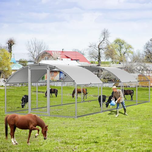 Eikuavons Hühnerstall, 3x8x2m Kuppel Dach Hühnerhaus Freilaufgehege, mit Schloss aus Verzinkter Stahl und Wasserdichtes PE-Farbtuch Tiergehege, Schnell zu reinigen