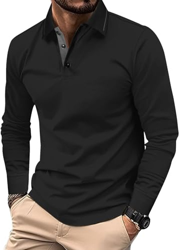 Comilaka Uomo Polo Casual Manica Lunga Poloshirt Top Golf Maglietta Cotone Colori a Contrasto Autunno Inverno Classico
