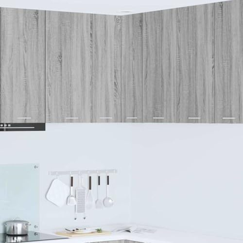 GeenYuu Hanging Corner Cabinet Grey Sonoma and White, 57x57x80 cm Engineered Wood Modern Kitchen Storage Solution for Home