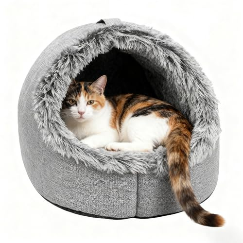 Cama para Gatos Cerrada - Suave con Asa De Transporte - Casa De Gatos De Interior De Mascotas - para Gatitos Cachorros Perros Pequeños En Dormitorio Sala Balcón Hogar
