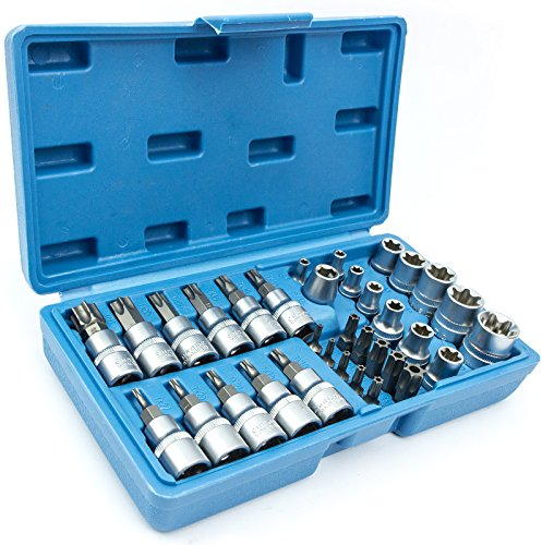 34-tlg Steckschlüsselsatz + Kunststoffkoffer Außen Torx Innentorx Nüsse Steckschlüssel Satz Bits Werkzeug Set Stecknüsse Biteinsätze Steckschlüsseleinsätze SN1834