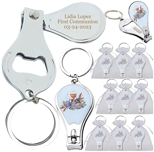 WE 12 Pcs Personalized First Communion Multi-Function Keychain Set with Nail Clipper and Bottle Opener for Baby Boys and Girls/Recuerdos para Primera Comunion Nia Nio