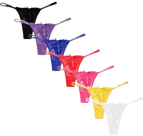 HTRUIYATY Knickers for Women G String Adjustable High Elasticity Lace Thongs Women Sexy Bowknot Ribbons Seamless Thong-Multicolor