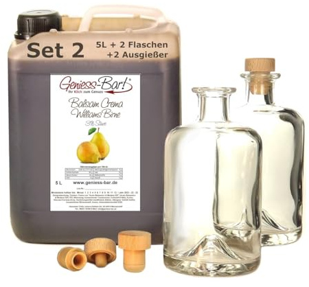 Geniess-Bar! Balsamico Creme Birne (5 Liter + 2 Flaschen) - Premium Crema di Aceto Balsamico di Modena IGP mit 3% Säure
