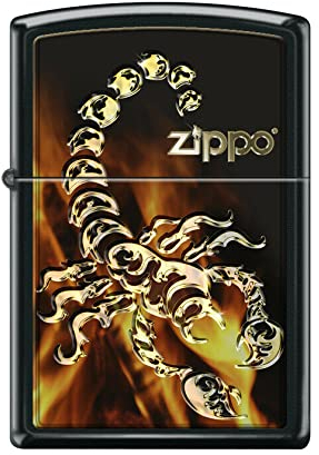 Zippo Accendino Antivento 21B001 Golden Scorpion, Nero Oro, Idea Regalo Unisex, Ricaricabile Benzina, Taglia Standard