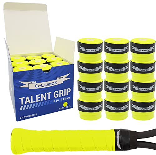 G-Lueck 27x Tennis Overgrips Talent Grip Griffband in umweltfreundlicher Verpackung | 0,60mm Stärke | Für Squash Badminton Schläger & Golf inkl. Selbstklebendem Abschlußband | sehr griffig (Neon-Gelb)