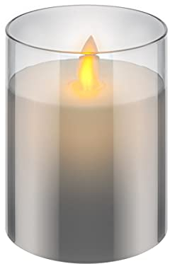 goobay 60370 - Candela a LED in vera cera, altezza 10 cm, senza fiamma, con timer, colore grigio
