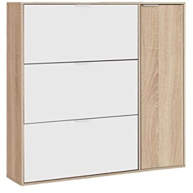 Home Heavenly® - Zapatero 4 Puertas Klaus. Mueble Zapatero Apto para 30 Pares de Zapatos. 106x115x22 cm. (Roble-Blanco)