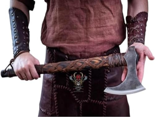 24-Inch Handcrafted Viking Axe – 5160 High Carbon Steel Medieval Norse Collectible | Ash Wood Leather Wrapped Handle | Historical Dane Axe Display Piece | Unique Gift for Men & Collectors