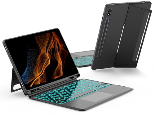 JUQITECH Trackpad Keyboard Case for Samsung-Galaxy-Tab S8 S7 11 2022/2020, SM-X700/X706 SM-T870/T875/T876 Smart Tablet Protector Case Kickstand Magnetic Detachable Wireless Backlit Touchpad Keyboard