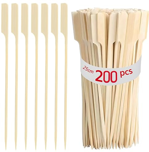 Spiedini di bambù per Barbecue,200 Pezzi Spiedini di Legno Spiedini di Finger Food in bambù per Barbecue, Kebab, Hamburger, Frutta, Marshmallow (200PCS 25CM)