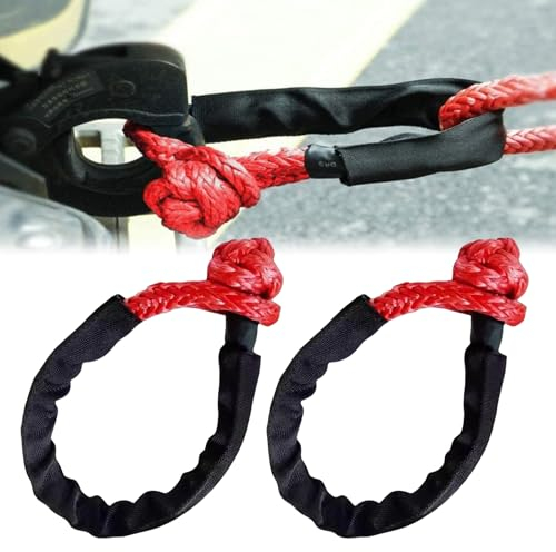 Lote de 2 grilletes flexibles: grillete flexible portátil para remolque fuera de la carretera con funda de protección, 17t resistencia a roturas, cuerda sintética para offroad, aventureros al aire