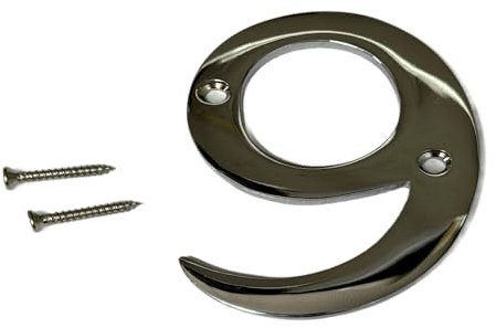 3 Inch Polished Chrome Screw-On Number 9 – Door Numeral for House, Gate, or Address Signs