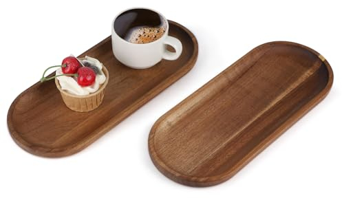 SUPAWAY 2 Pcs Ovale Holz Serviertablett Holztablett aus Akazienholz Deko-Tablett Unikat Klein Holz-Tablett zum Dessert Snack Kleinigkeite Holztablett für Heimdekoration Café Bar Restaurant, 30x12x2 cm