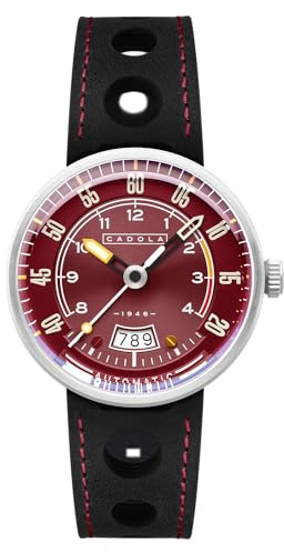 Cadola Reloj automático RPM de 44 mm para hombre con correa de cuero CD-1055, Rojo ladrillo refractario