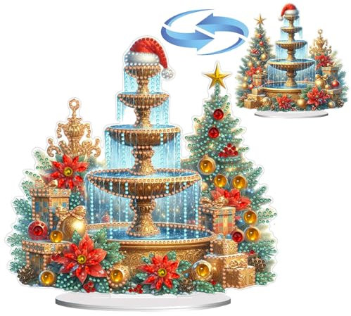 CXINLky DIY Diamond Art Painting Tavolo Natale Decorazione da tavolo 5D Diamond Painting Decorazione da tavolo, pittura con diamanti in piedi per principianti, Natale, regalo per la casa, fontana