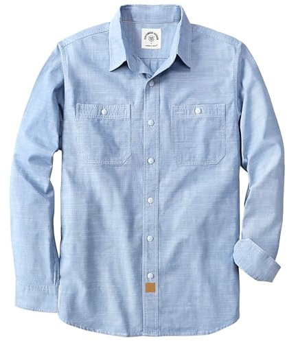 Dubinik® Chambray tröjor för män, långärmade bomullsarbetströjor med fickor för män, denim ledig skjorta för män, Himmelsblått, XL