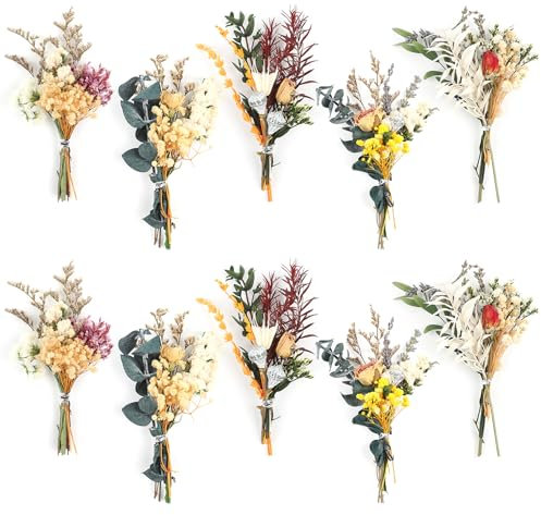 10PCS Mini Boho Dried Flower Bouquet Dried Flowers Small Bouquets Mini Natural Real Plants for Wedding Table Centerpieces Gift Box Cake Bottle Decor Home Vase Decorations DIY Craft (rose)