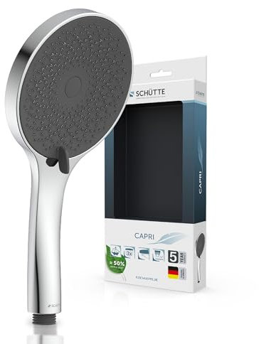 SCHÜTTE Pommeau de douche Capri avec technologie de jet de velours | Pommeau de douche avec plus de 300 buses et 3 types de jet réglables | Pommeau de douche anticalcaire pour la douche | Chromé