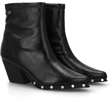 shoes&blues.es Bottine pour femme avec talon cubain, détails cloutés, style moderne finition en V, imprimé uni, fermeture latérale à glissière, idéale pour l'automne hiver., Noir , 36 EU