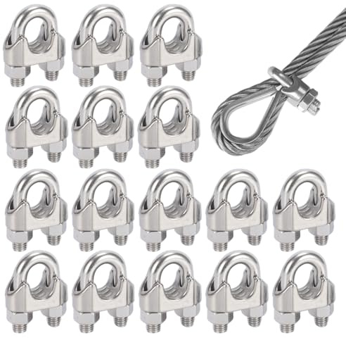 16 abrazaderas de cable de acero con guardacabos de acero inoxidable, abrazaderas para cable de acero M5, abrazaderas para cable de acero inoxidable, abrazaderas para cable de acero de 5 mm (M5)