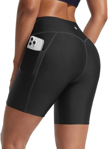 baleaf Womens Swimming Shorts 6 Tummy Control High Waist with Pockets Ladies Swim Board Bottoms UPF 50+ Black L