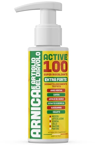 Active 100 Arnica Forte e Artiglio del Diavolo Extra Forte 100ml Crema Riscaldante per Disturbi Articolari, Muscolari e Collo Made In Italy