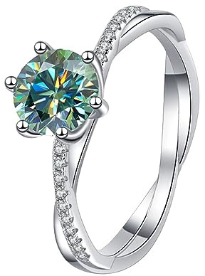 Diamantring, Förlovningsringar for kvinnor 0,5-1ct rund slipning D-färg VVS1 S925 sterlingsilver diamantringar gröna vigselringar