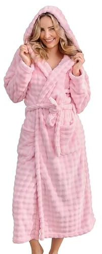 V.&GRIN Women Hooded Towel Robe, Quick-Dry Absorbent Long Bathrobe(Light Pink,L/XL)
