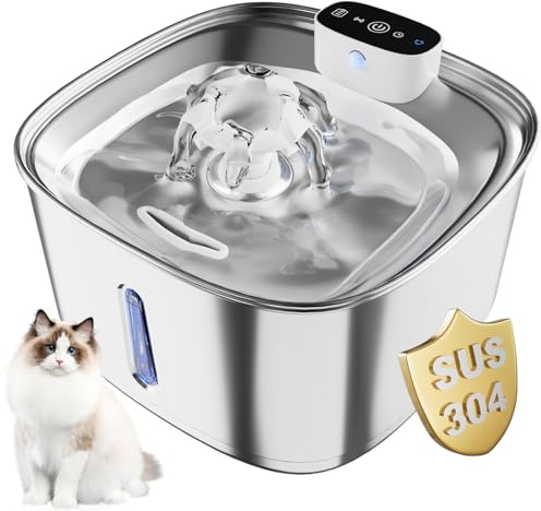 Pawinner 3.2L Fuente de Agua para Gatos sin Cable, Acero Inoxidable, Batería Recargable 4000mAh, Bomba Súper Silenciosa, Filtración Multicapa con Carbón Activo, para Gatos y Perros Pequeños