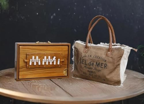 Wood Shruti Box Musical Instrument with Handmade Canvas Handbag, Hand Crafted, Brown, Male 440hz/432hz, Leather Handle