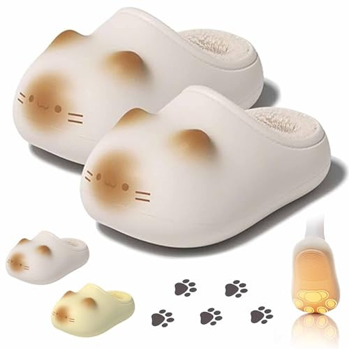 Cat Paws Footprints Fluffy Plush Fleece Height Increase Slippers,Couple Cat Paw Slippers with Paw Prints on the Soles,Cute Animal Ultra-Thick Slipper Home Shoes,Winter Girls Gift Idea