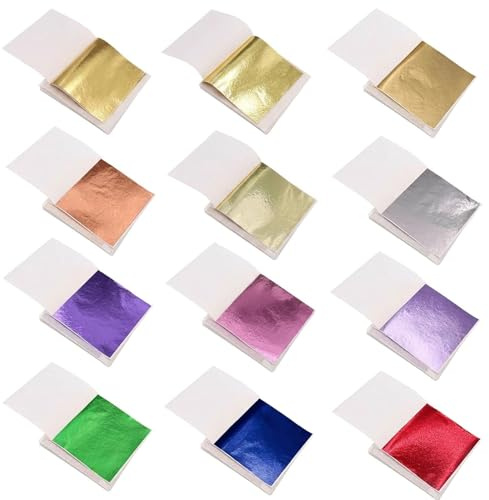 120 Pieces Gold Leaf Sheets, 12 Colours Multipurpose Foil Paper