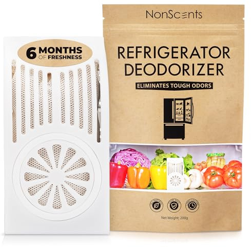 NonScents Refrigerator Deodorizer – Odor Eliminator for Fridge & Freezer – Outshines Baking Soda & Deodorizer with Activated Charcoal – Unscented & Long-Lasting, Freshen Refrigerator