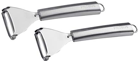 Probus 670227, set di sbucciatori universali da 19 cm, con impugnatura arrotondata ed ergonomica, lama affilata in acciaio inossidabile, lavabile in lavastoviglie, colore argento, 2 pezzi