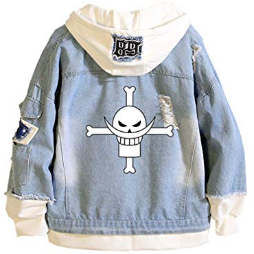 WANHONGYUE One Piece Luffy Anime Chaquetas de Mezclilla Denim Jacket Adulto Cosplay Jeans Hoodie Sudaderas Cárdigan Azul 3 XL
