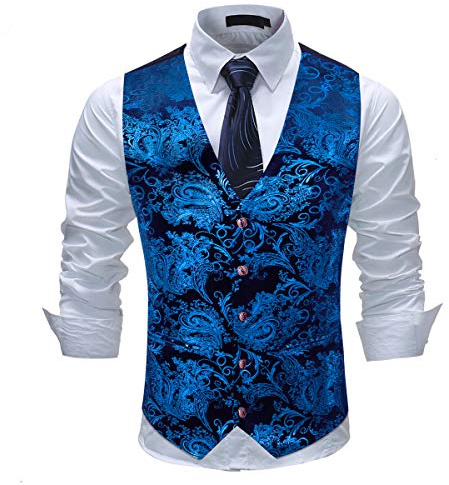 Paisley jacquard-kostym, väst för män, enkel knäppt väst, stilig, smal passform, med knäppning, bal, formell kostym