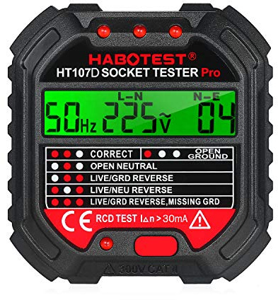 Kedelak GFCI-Steckdosentester mit Spannungsanzeige 90-250 V Steckdosentester Automatischer Stromkreis Polaritätsspannungsdetektor Breaker Finder HT107D