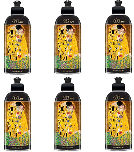 fit art Spülmittel 6 x 500 ml Geschirrspülmittel gegen Fett und Stärke, vegan, mikroplastikfrei, Gustav Klimt Der Kuss