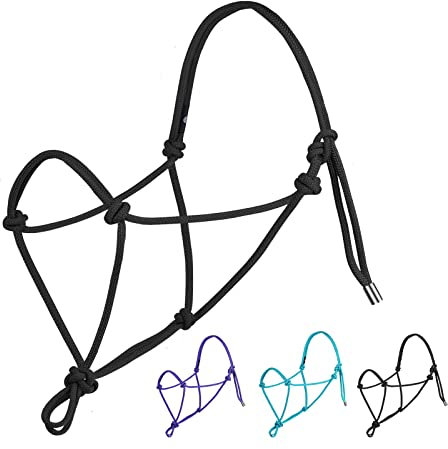 Harrison Howard Rope Halter for Horses - Super Sturdy Horse Training Halter with 2 Knot 1/4 Stiff Cord - Foal Black