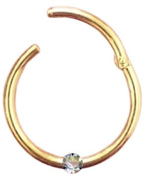 Generisch Piercing Clicker 45071-10 en or jaune 750 véritable avec véritable diamant intime, hélix, septum, conque, tragus, moderne, diamètre : 10 mm, 1,0 x 10 mm, Or jaune or jaune Or 750