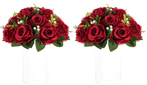 Nuptio Bolas de Flores para Centros de Mesa Bodas - 2 Piezas 24cm Diámetro Flores Artificiales Arreglos Bolas para Mesas - Rosa Falsa de Seda Carmesí para Decoraciones de Bodas y Fiestas