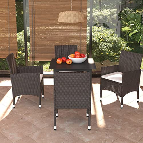 Yolola sittgrupp, trädgård med 4 trädgårdsstolar, utomhus, matgrupp, trädgård, utomhus, sittgrupp, trädgårdsbord, glas med stolar, set, sittgrupp, balkong, brun, 5 delar med bord: 80 cm